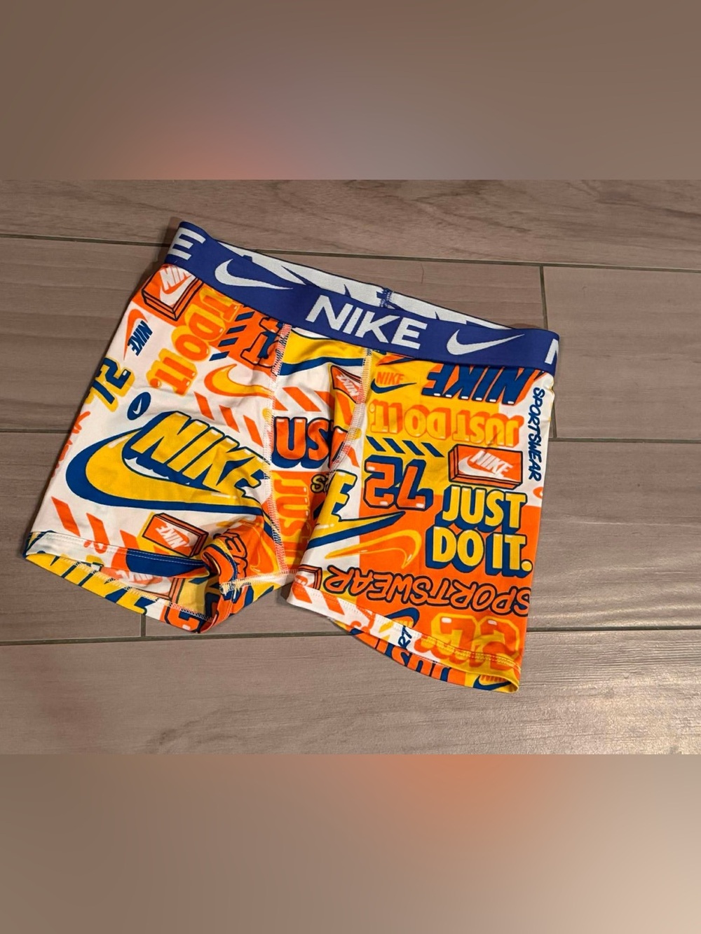 Nike Orange, Blue and White Graphic Kids boys underwear dri fit LARGE